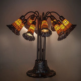 Meyda Lighting 261669 Stained Glass Pond Lily Tiffany Table Top Lamp