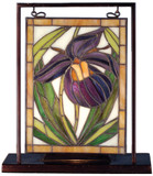 Meyda Lighting 68351 Wildflowers Lady Slipper Tiffany Mini Table Top Stained Glass Window Art