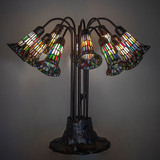 Meyda Lighting 78108 Stained Glass Pond Lily Tiffany Mahogany Bronze Table Light