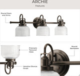 Progress P2992-74 Archie Modern Venetian Bronze 3-Light Vanity Lighting