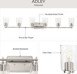 Progress P300372-009 Adley Contemporary Brushed Nickel 6-Light Bathroom Lighting