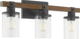 Quorum 5089-3-69 Walnut Accent Series Modern Textured Black Walnut 3-Light Bathroom Vanity Light Fixture