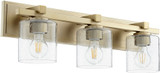 Quorum 5369-3-280 Modern Aged Brass w/ Clear/Seeded 3-Light Bath Lighting