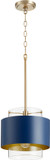 Quorum 8012-3280 Modern Aged Brass w/ Blue Mini Hanging Pendant Light