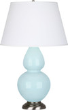 Robert Abbey 1676X Double Gourd Baby Blue Glazed Ceramic with Antique Silver 31" Table Lamp
