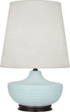 Robert Abbey MSB25 Michael Berman Nolan Matte Sky Blue Glazed Ceramic with Deep Patina Bronze Table Lamp Lighting