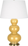 Robert Abbey SU40X Triple Gourd Sunset Yellow Glazed Ceramic with Antique Brass 33" Table Lamp