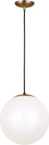 Visual Comfort Studio 6024EN3-848 Leo - Hanging Globe Modern Satin Brass LED 14" Hanging Light