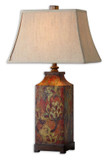 Uttermost 27678 Colorful Flowers 32 Inch Tall Burnished Walnut Floral Print Rustic Table Lamp