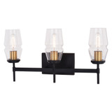 Vaxcel W0393 Warren Matte Black and Brushed Brass 3-Light Bath Lighting Sconce