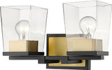Z-Lite 475-2V-MB-OBR Bleeker Street Matte Black and Olde Brass 2-Light Bathroom Vanity Lighting