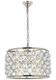 Elegant Lighting 1206D20PN/RC Madison Modern Crystal Polished Nickel 20" Drum Ceiling Pendant Light