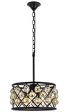Elegant Lighting 1214D16MB-GT/RC Madison Modern Crystal Matte Black 16" Drum Pendant Lamp
