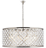 Elegant Lighting 1213G43PN/RC Madison Contemporary Crystal Polished Nickel 43.5" Drum Hanging Light