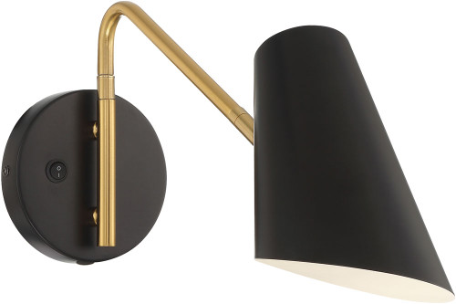 Access 72014LEDD-BWA Barsa Contemporary Black with Antique Brushed Brass LED Wall Swing Arm Lamp