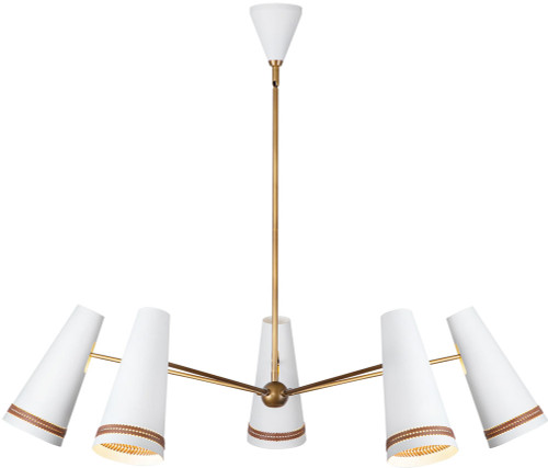 Alora CH342545MWHL Brickell Contemporary Matte White / Hazelnut Leather Chandelier Light