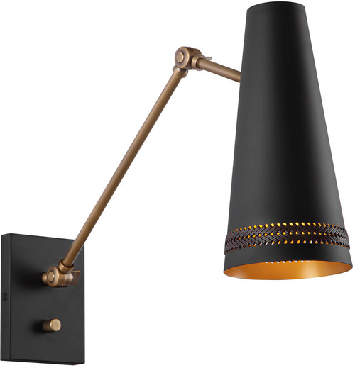 Alora WV342105MBHL Brickell Contemporary Matte Black / Hazelnut Leather Wall Swing Arm Lamp