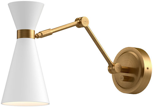 Alora Mood WV574524WHAG Blake Contemporary White and Aged Gold Swing Arm Wall Lamp
