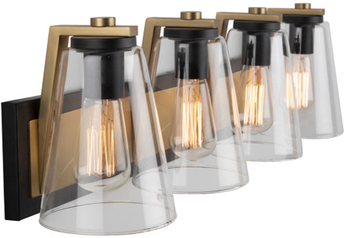 Artcraft AC11794BB Treviso Contemporary Black & Brass 4-Light Bathroom Sconce Lighting