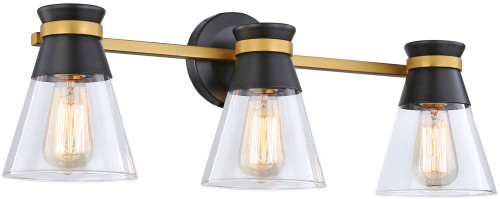 Artcraft AC11803BB Kanata Contemporary Black & Brushed Brass 3-Light Bathroom Vanity Light