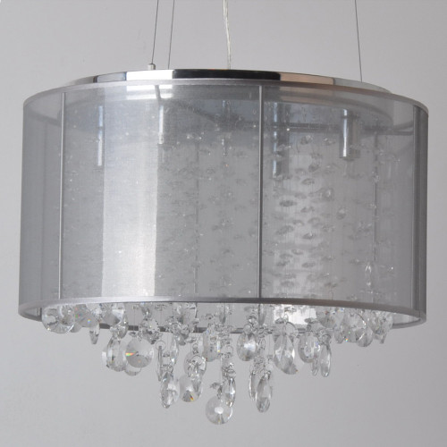 Avenue Lighting HF1504-SLV Riverside Dr. Silver Organza Silk Finish 14.5" Tall Halogen Drum Pendant Lighting