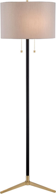 Bethel International JFL123HL-AB Contemporary Antique Brass & Black Floor Lamp