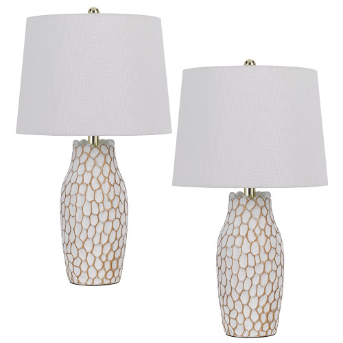 Cal BO-3084TB-2 Elmira White Clay Side Table Lamp (set of 2)