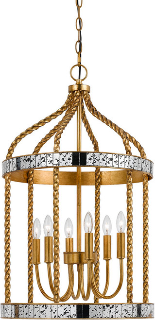 Cal FX-3599-6 Glenwood Modern French Gold/Antiqued Mirror Entryway Light Fixture