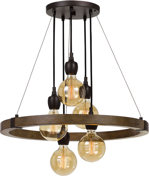 Cal FX-3687-5 Martos Contemporary Pine / Iron Chandelier Light
