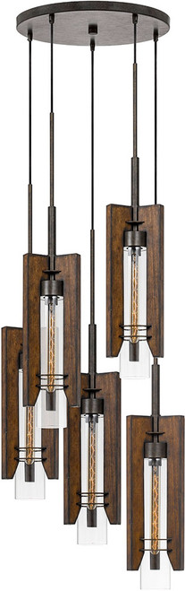 Cal FX-3690-5 Almeria Modern Pine / Iron Multi Pendant Light Fixture