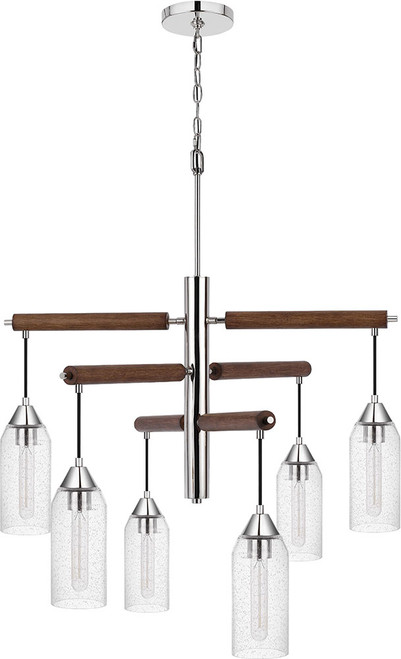 Cal FX-3789-6 Massilon Modern Chrome / Wood Chandelier Lighting