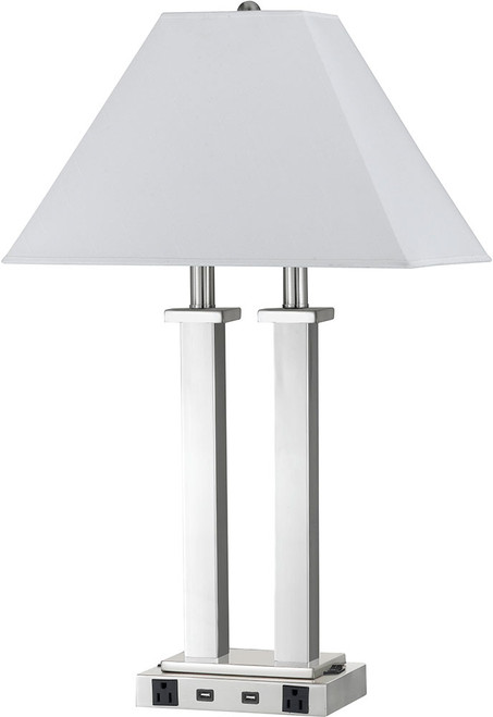 Cal LA-60003DK-4RBS Brushed Steel Table Lamp w/ USB and Power Outlets