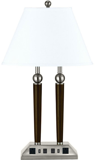 Cal LA-8005DK-3R-BS Espresso / Brushed Steel Table Top Lamp w/ USB and Power Outlets