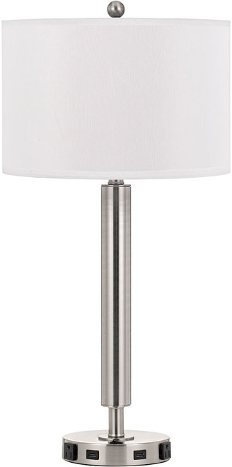 Cal LA-2004NS-5R-BS Brushed Steel Side Table Lamp w/ USB and Power Outlets