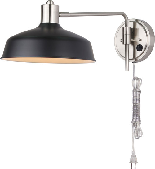 Canarm IWF1055A01BKN Bello Modern Brushed Nickel / Matte Black Wall Swing Arm Lamp