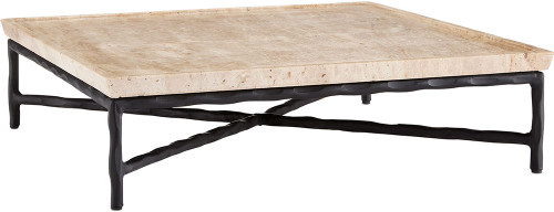 Currey & Company 1200-0595 Boyles Contemporary Black / Natural Travertine Large Tray