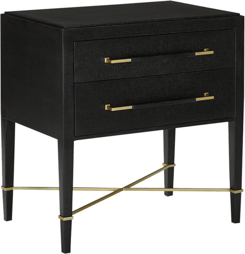 Currey & Company 3000-0036 Verona Modern Black Lacquered Linen / Champagne Nightstand
