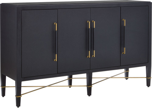 Currey & Company 3000-0037 Verona Contemporary Black Lacquered Linen / Champagne Sideboard