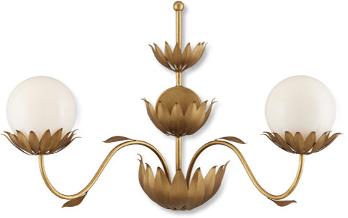 Currey & Company 5000-0231 Mirasole Contemporary Contemporary Gold Leaf / Gold / White Light Sconce