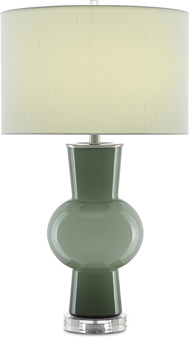 Currey & Company 6000-0606 Duende Light and Dark Green, Polished Nickel and Clear Table Light