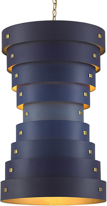 Currey & Company 9000-0499 Graduation Modern Blue, Gold Leaf and New Gold Leaf Pendant Lighting