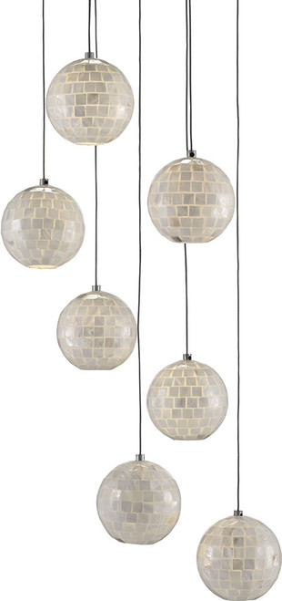 Currey & Company 9000-0718 Finhorn Contemporary Painted Silver and Pearl Multi Ceiling Pendant Light