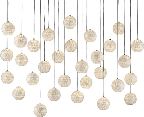 Currey & Company 9000-0721 Finhorn Contemporary Painted Silver and Pearl Multi Hanging Pendant Light