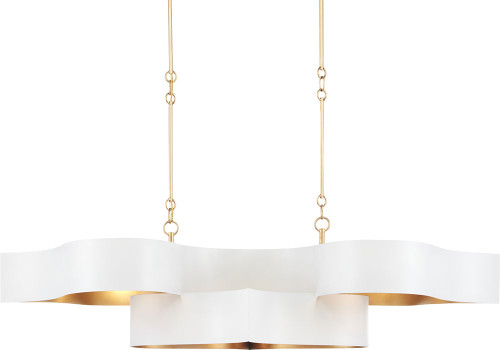 Currey & Company 9000-0854 Grand Lotus Contemporary Sugar White and Gold Leaf Kitchen Island Light