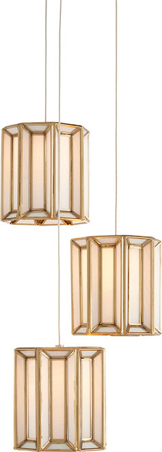 Currey & Company 9000-0889 Daze Modern Antique Brass, White and Painted Silver Multi Drop Lighting