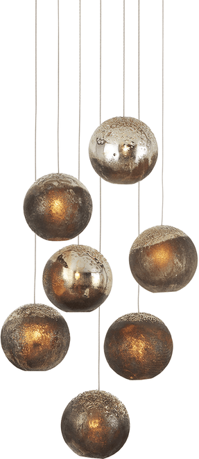 Currey & Company 9000-1014 Pathos Contemporary Antique Silver / Antique Gold / Matte Charcoal / Silver Multi Hanging Pendant Lighting