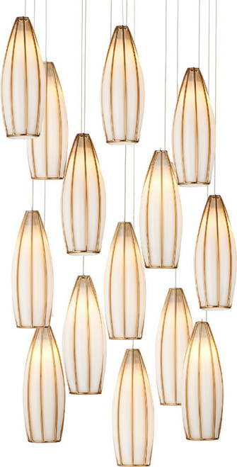 Currey & Company 9000-1188 Parish Modern White / Antique Brass / Silver Multi Drop Lighting Fixture