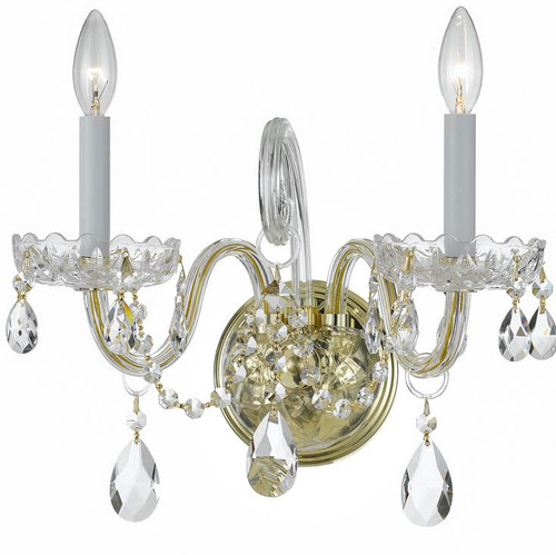 Crystorama 1032-PB-CL-SAQ Traditional Crystal Polished Brass Candle Lighting Wall Sconce