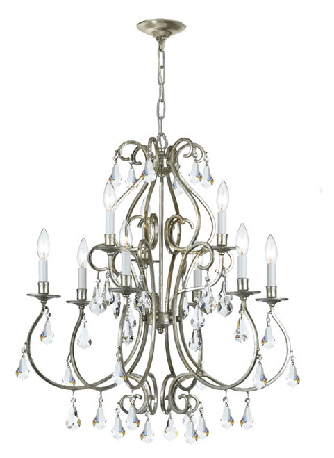 Crystorama 5019-OS-CL-MWP Ashton 25 Inch Diameter Large Old Silver Chandelier Lighting - 9 Candles