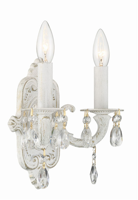 Crystorama 5022-AW-CL-MWP Sutton Antique White 2 Candle 15 Inch Tall Lamp Sconce - Clear Crystal